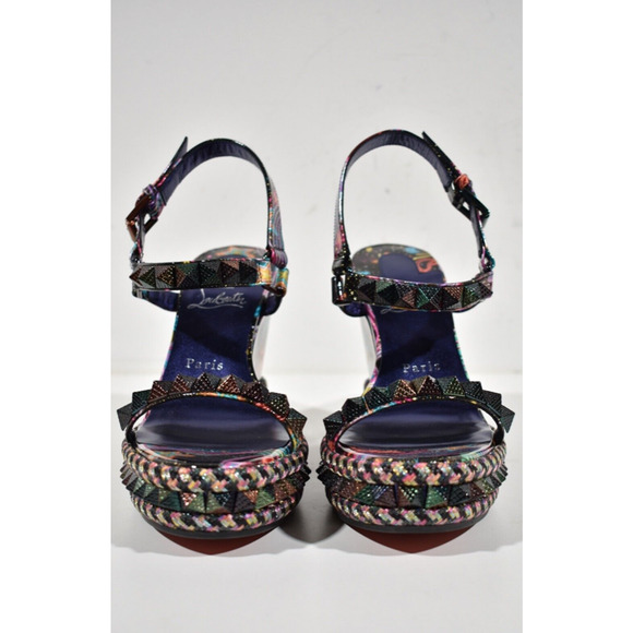 Christian Louboutin Pyraclou 110 Black Starlight Platform Wedge Sandal Heel 36 - Picture 5 of 12